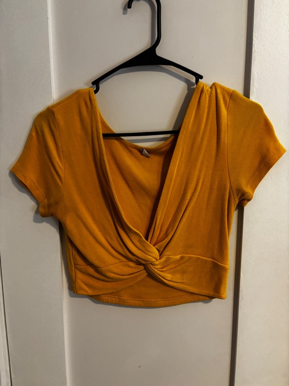 Knotted V-Neck Crop Top in Mustard Yellow